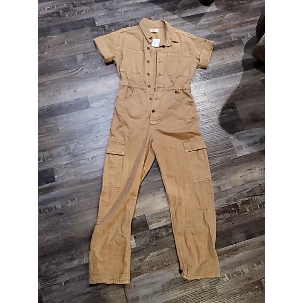 NEW!  Free People We The Free 100% Cotton Tan Medium Short Sleeve Marci Jumpsuit